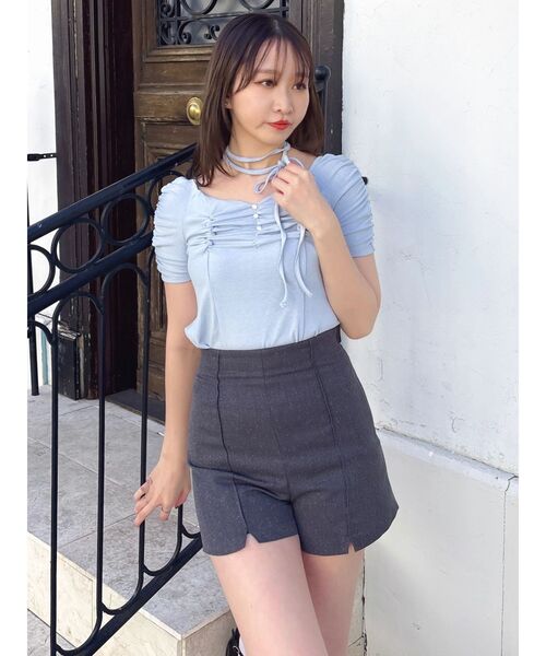 dazzlin(ダズリン)の「タイ付ギャザーカットトップス(Tシャツ/カットソー・レディース・イエロー/ブラウン/オフホワイト/ブルー・FREE)」の3枚目の写真
