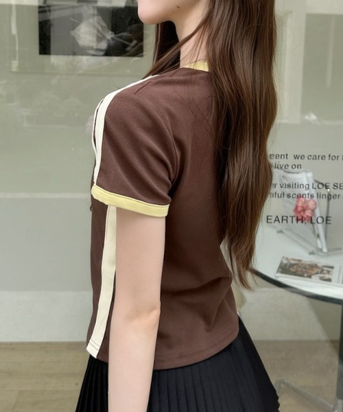 Ada.(エイダ)の「レトロ スポーティー フロントロゴ 配色 サイドライン リンガー カットソー(Tシャツ/カットソー・レディース・ブラウン/ネイビー/イエロー/グレー・FREE)」の11枚目の写真