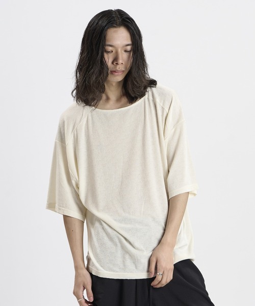 NO ID.（ノーアイディ）の「【NO ID.】Cut-off Boat Neck BIG T-Shirt / カットオフ ボートネック ビッグ Tシャツ（Tシャツ/カットソー・メンズ・アイボリー/ブラック/グレー・ONE SIZE）」の22枚目の写真