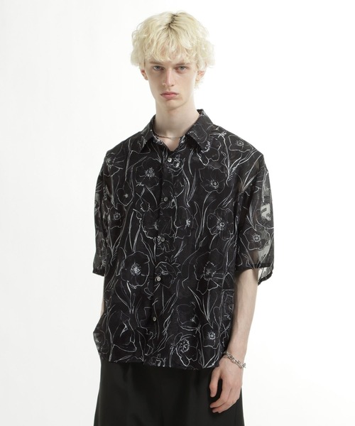 HARE（ハレ）の「フラワーシアージャガードシャツ(HARE)（シャツ/ブラウス・メンズ・ブラック/ホワイト/ベージュ・SMALL/MEDIUM）」の3枚目の写真