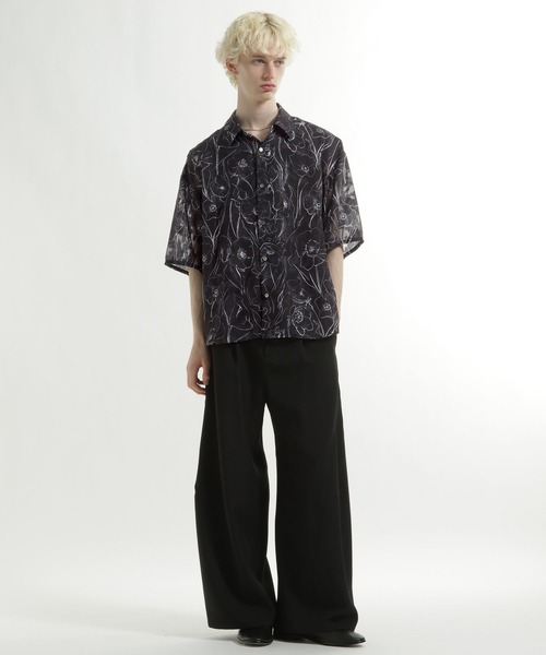 HARE（ハレ）の「フラワーシアージャガードシャツ(HARE)（シャツ/ブラウス・メンズ・ブラック/ホワイト/ベージュ・SMALL/MEDIUM）」の5枚目の写真