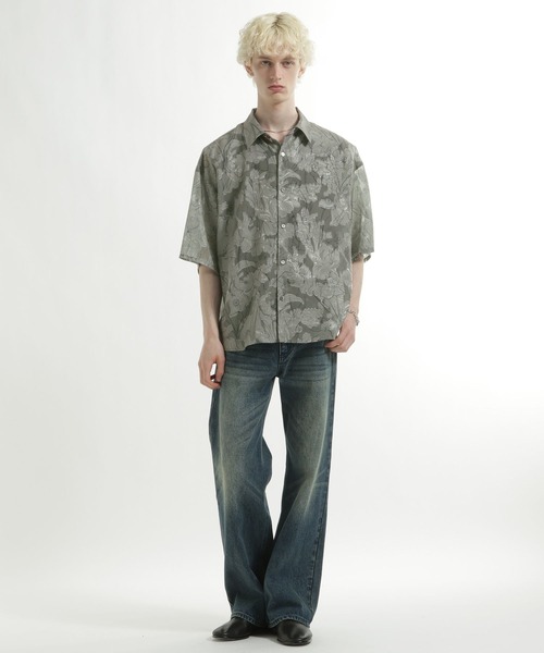 HARE（ハレ）の「フラワーシアージャガードシャツ(HARE)（シャツ/ブラウス・メンズ・ブラック/ホワイト/ベージュ・SMALL/MEDIUM）」の6枚目の写真