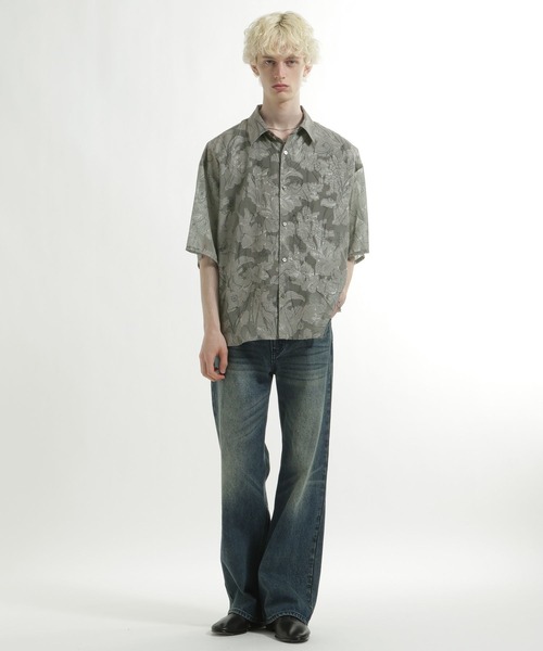 HARE（ハレ）の「フラワーシアージャガードシャツ(HARE)（シャツ/ブラウス・メンズ・ブラック/ホワイト/ベージュ・SMALL/MEDIUM）」の7枚目の写真