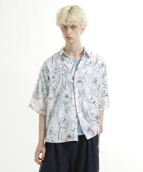 HARE（ハレ）の「フラワーシアージャガードシャツ(HARE)（シャツ/ブラウス・メンズ・ブラック/ホワイト/ベージュ・SMALL/MEDIUM）」の8枚目の写真
