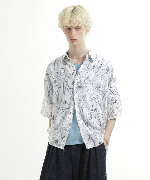 HARE（ハレ）の「フラワーシアージャガードシャツ(HARE)（シャツ/ブラウス・メンズ・ブラック/ホワイト/ベージュ・SMALL/MEDIUM）」の9枚目の写真
