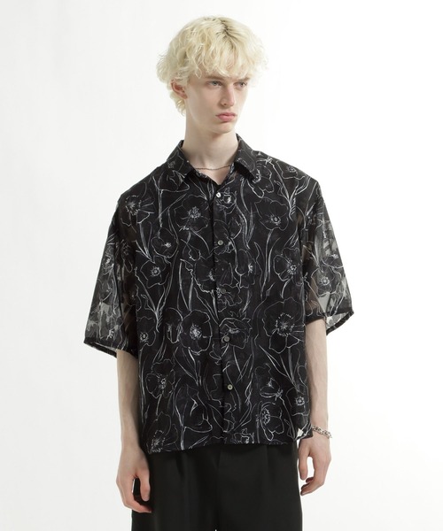 HARE（ハレ）の「フラワーシアージャガードシャツ(HARE)（シャツ/ブラウス・メンズ・ブラック/ホワイト/ベージュ・SMALL/MEDIUM）」の10枚目の写真