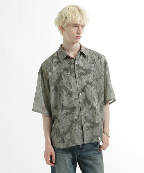 HARE（ハレ）の「フラワーシアージャガードシャツ(HARE)（シャツ/ブラウス・メンズ・ブラック/ホワイト/ベージュ・SMALL/MEDIUM）」の13枚目の写真