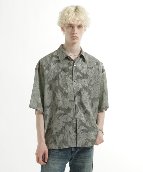 HARE（ハレ）の「フラワーシアージャガードシャツ(HARE)（シャツ/ブラウス・メンズ・ブラック/ホワイト/ベージュ・SMALL/MEDIUM）」の14枚目の写真