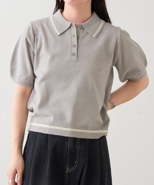 Kastane(カスタネ)の「【一部店舗限定】B ブークレラインニットポロ(ポロシャツ・レディース・アイボリー/グレー/ネイビー・FREE)」の18枚目の写真