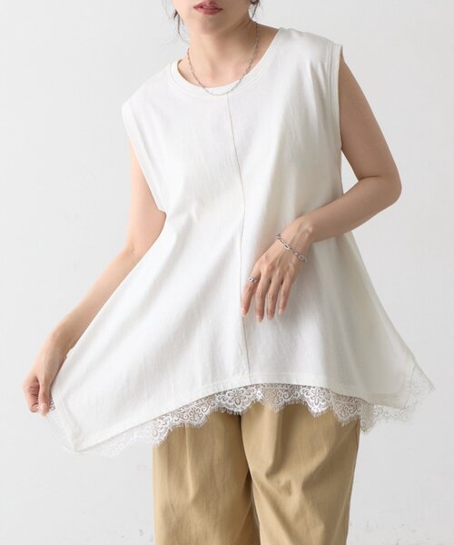 COLONY 2139(コロニートゥーワンスリーナイン)の「裾レースイレギュラーヘムノースリプルオーバー(Tシャツ/カットソー・レディース・ブラック/ホワイト・FREE)」の8枚目の写真