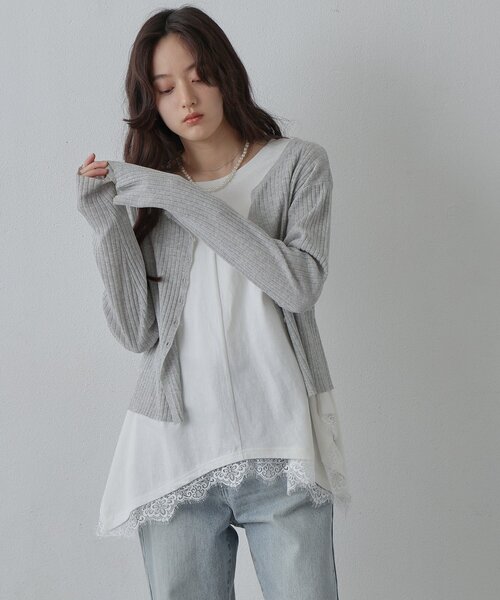 COLONY 2139(コロニートゥーワンスリーナイン)の「裾レースイレギュラーヘムノースリプルオーバー(Tシャツ/カットソー・レディース・ブラック/ホワイト・FREE)」の14枚目の写真
