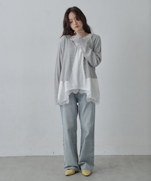 COLONY 2139(コロニートゥーワンスリーナイン)の「裾レースイレギュラーヘムノースリプルオーバー(Tシャツ/カットソー・レディース・ブラック/ホワイト・FREE)」の16枚目の写真