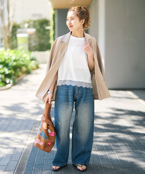 Spick & Span(スピックアンドスパン)の「《追加》ヘムレース付きTシャツ(Tシャツ/カットソー・レディース・ブラック/ホワイト・FREE)」の4枚目の写真