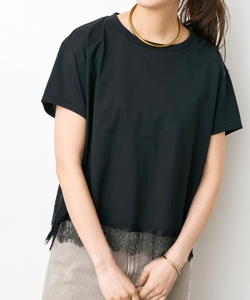 Spick & Span(スピックアンドスパン)の「《追加》ヘムレース付きTシャツ(Tシャツ/カットソー・レディース・ブラック/ホワイト・FREE)」の5枚目の写真