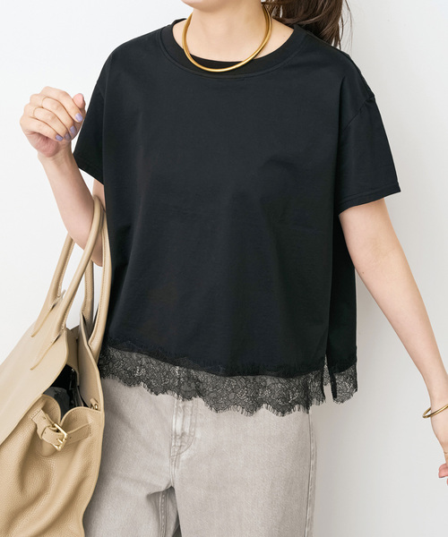 Spick & Span(スピックアンドスパン)の「《追加》ヘムレース付きTシャツ(Tシャツ/カットソー・レディース・ブラック/ホワイト・FREE)」の6枚目の写真