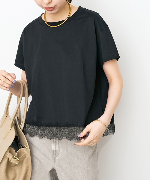 Spick & Span(スピックアンドスパン)の「《追加》ヘムレース付きTシャツ(Tシャツ/カットソー・レディース・ブラック/ホワイト・FREE)」の7枚目の写真