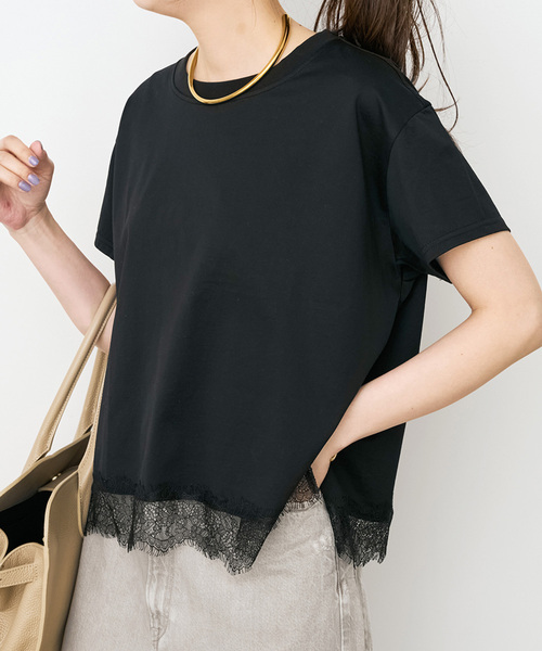 Spick & Span(スピックアンドスパン)の「《追加》ヘムレース付きTシャツ(Tシャツ/カットソー・レディース・ブラック/ホワイト・FREE)」の8枚目の写真