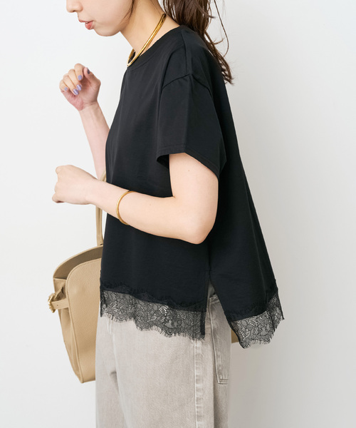 Spick & Span(スピックアンドスパン)の「《追加》ヘムレース付きTシャツ(Tシャツ/カットソー・レディース・ブラック/ホワイト・FREE)」の9枚目の写真