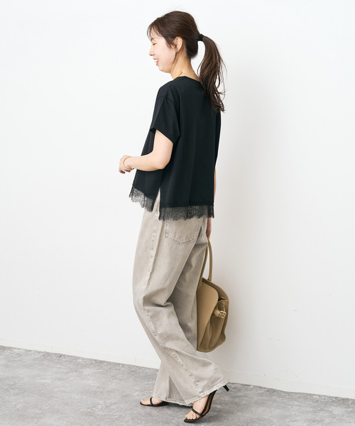 Spick & Span(スピックアンドスパン)の「《追加》ヘムレース付きTシャツ(Tシャツ/カットソー・レディース・ブラック/ホワイト・FREE)」の12枚目の写真