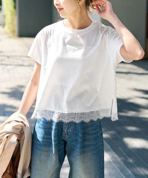 Spick & Span(スピックアンドスパン)の「《追加》ヘムレース付きTシャツ(Tシャツ/カットソー・レディース・ブラック/ホワイト・FREE)」の14枚目の写真
