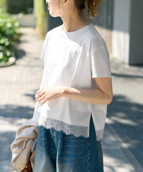 Spick & Span(スピックアンドスパン)の「《追加》ヘムレース付きTシャツ(Tシャツ/カットソー・レディース・ブラック/ホワイト・FREE)」の15枚目の写真
