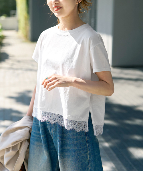 Spick & Span(スピックアンドスパン)の「《追加》ヘムレース付きTシャツ(Tシャツ/カットソー・レディース・ブラック/ホワイト・FREE)」の16枚目の写真