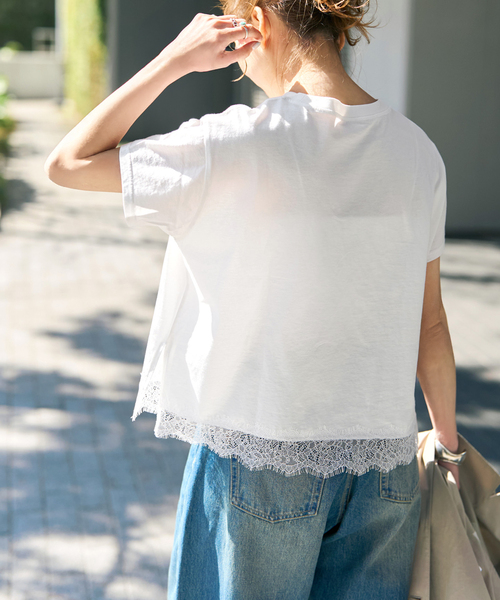 Spick & Span(スピックアンドスパン)の「《追加》ヘムレース付きTシャツ(Tシャツ/カットソー・レディース・ブラック/ホワイト・FREE)」の17枚目の写真