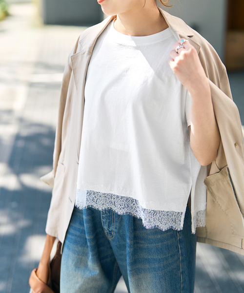 Spick & Span(スピックアンドスパン)の「《追加》ヘムレース付きTシャツ(Tシャツ/カットソー・レディース・ブラック/ホワイト・FREE)」の19枚目の写真