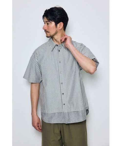 AZUL by moussy(アズールバイマウジー)の「フェイクレーヤードストライプシャツ(シャツ/ブラウス・メンズ・グレー系その他/ブルー系その他・MEDIUM/LARGE)」の5枚目の写真