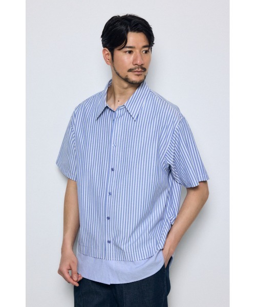 AZUL by moussy(アズールバイマウジー)の「フェイクレーヤードストライプシャツ(シャツ/ブラウス・メンズ・グレー系その他/ブルー系その他・MEDIUM/LARGE)」の16枚目の写真