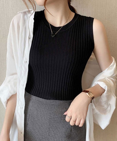 mielu(ミエル)の「ベーシックノースリーブリブニット(ニット/セーター・レディース・ベージュ/ピンク/ホワイト/ブラック・LARGE/MEDIUM)」の8枚目の写真