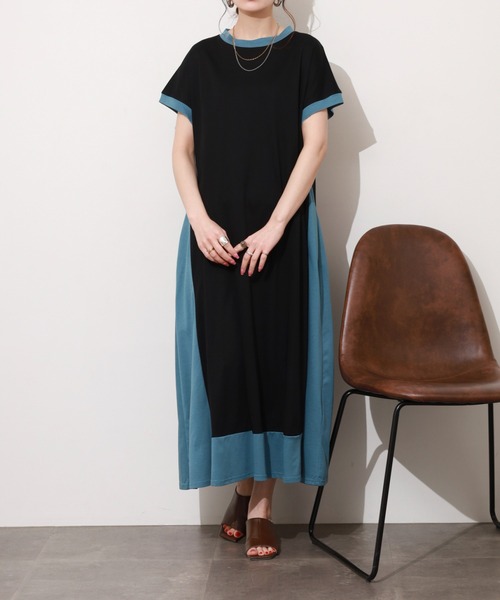 BRODIAEA(ブローディア)の「BRODIAEA ハイブリッドコットンシリーズ配色ワンピース 半袖(ワンピース・レディース・モカ/ブラック/ネイビー・40)」の5枚目の写真