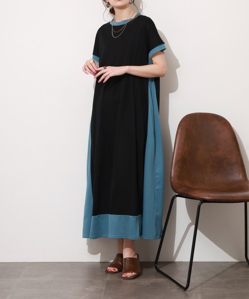 BRODIAEA(ブローディア)の「BRODIAEA ハイブリッドコットンシリーズ配色ワンピース 半袖(ワンピース・レディース・モカ/ブラック/ネイビー・40)」の6枚目の写真