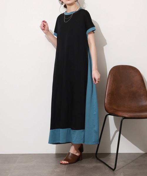 BRODIAEA(ブローディア)の「BRODIAEA ハイブリッドコットンシリーズ配色ワンピース 半袖(ワンピース・レディース・モカ/ブラック/ネイビー・40)」の7枚目の写真