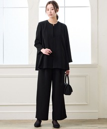 AIMER | 【喪服・礼服・WEB限定】マシンウォッシャブル ジャケット風前開きブラウス・ワイドパンツ セットアップブラックフォーマル(スーツパンツ)