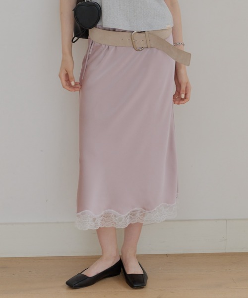 GIUNON(ジウノン)の「satin lace long skirt / サテンレースロングスカート(スカート・レディース・ピンク/グリーン/アイボリー・FREE/0)」の3枚目の写真