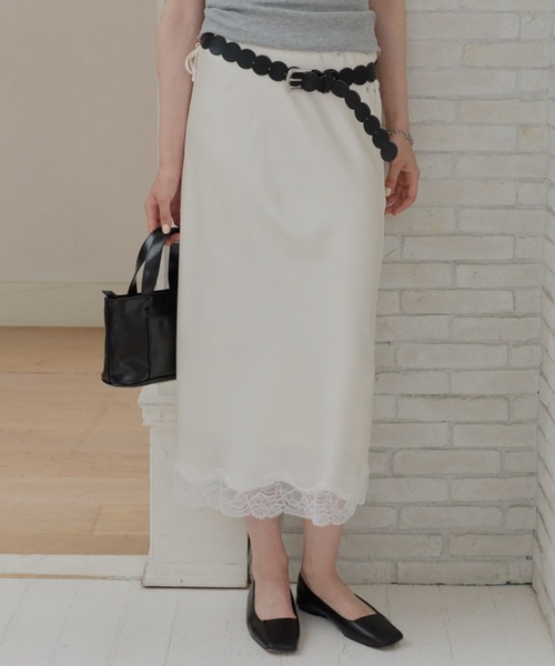 GIUNON(ジウノン)の「satin lace long skirt / サテンレースロングスカート(スカート・レディース・ピンク/グリーン/アイボリー・FREE/0)」の1枚目の写真
