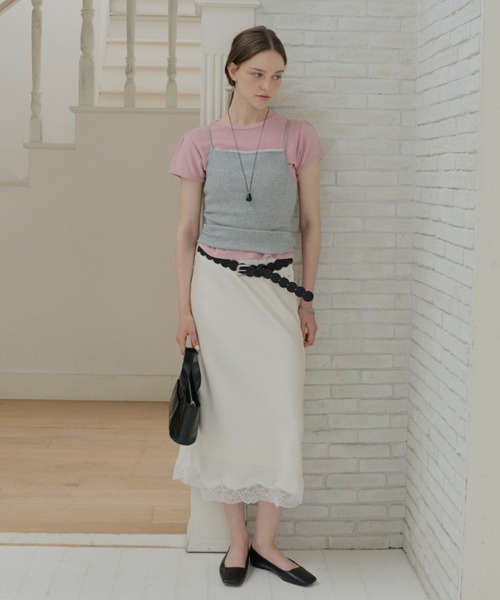GIUNON(ジウノン)の「satin lace long skirt / サテンレースロングスカート(スカート・レディース・ピンク/グリーン/アイボリー・FREE/0)」の4枚目の写真