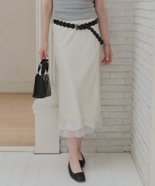 GIUNON(ジウノン)の「satin lace long skirt / サテンレースロングスカート(スカート・レディース・ピンク/グリーン/アイボリー・FREE/0)」の7枚目の写真