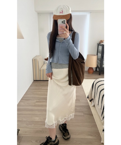 GIUNON(ジウノン)の「satin lace long skirt / サテンレースロングスカート(スカート・レディース・ピンク/グリーン/アイボリー・FREE/0)」の15枚目の写真