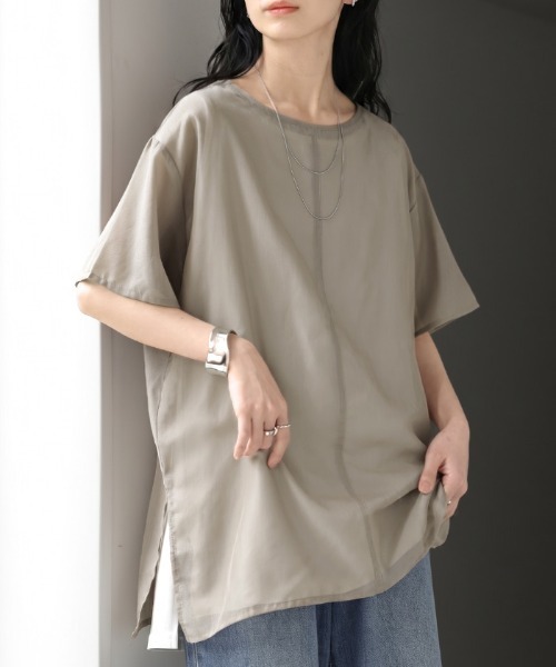 HUG.U(ハグユー)の「レディースシアーTシャツ(Tシャツ/カットソー・レディース・ピンク/ホワイト/モカ/ブラック・FREE)」の4枚目の写真
