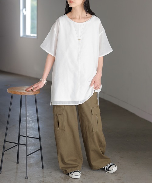 HUG.U(ハグユー)の「レディースシアーTシャツ(Tシャツ/カットソー・レディース・ピンク/ホワイト/モカ/ブラック・FREE)」の13枚目の写真