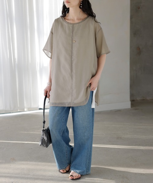 HUG.U(ハグユー)の「レディースシアーTシャツ(Tシャツ/カットソー・レディース・ピンク/ホワイト/モカ/ブラック・FREE)」の19枚目の写真