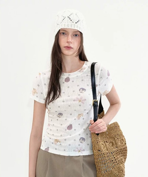 Fano Studios(ファノ ストゥディオズ)の「ドット柄 フラワーモチーフ トップス FX26S278【Fano Studios】【2026SS】(Tシャツ/カットソー・レディース・ホワイト・S/M/L)」の7枚目の写真