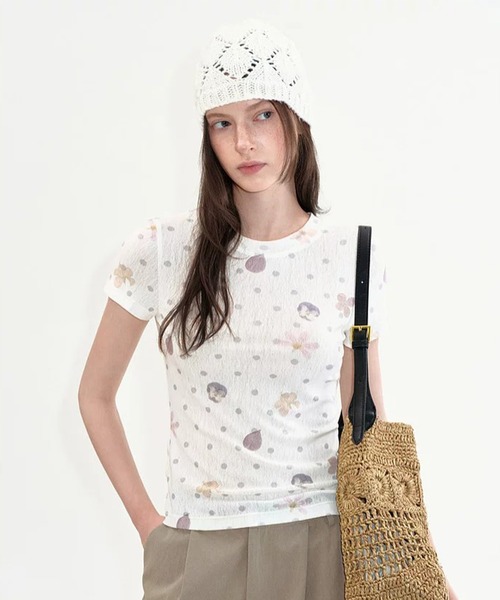 Fano Studios(ファノ ストゥディオズ)の「ドット柄 フラワーモチーフ トップス FX26S278【Fano Studios】【2026SS】(Tシャツ/カットソー・レディース・ホワイト・S/M/L)」の8枚目の写真