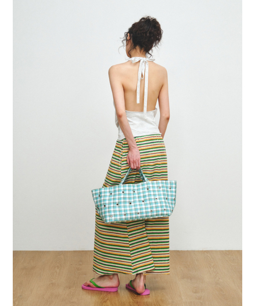 FREAKY EYELET SHOPPER BAG, GREEN CHECK（トートバッグ）｜PLZPROJECT 