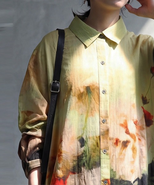 antiqua（アンティカ）の「綿100 アート柄 花柄 シャツワンピース（シャツワンピース・レディース・マルチ・ONESIZE）」の6枚目の写真