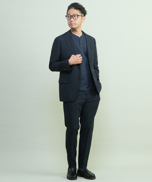 MEN'S MELROSE(メンズメルローズ)の「テックサッカーセットアップスーツ | ウォッシャブル / 防シワ(セットアップ・メンズ・チャコールグレー/ネイビー・3/4/5/2)」の1枚目の写真