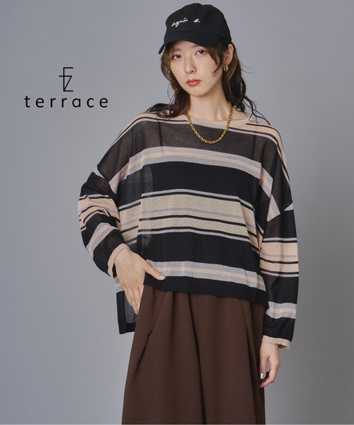 terrace（テラス）の「【接触冷感】マルチボーダーニットプルオーバー（ニット/セーター・レディース・アイボリー/ブルー/ブラック・FREE）」の2枚目の写真