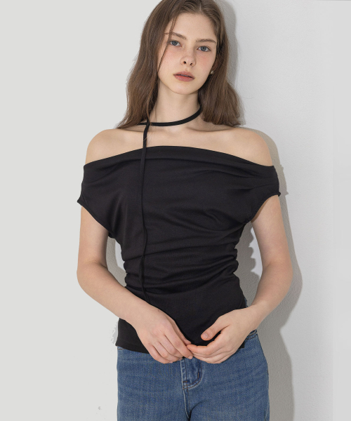 LAUTREDE MIN(ロートルドミン)の「Summer draped Black T shirts(Tシャツ/カットソー・レディース・ブラック・FREE)」の1枚目の写真